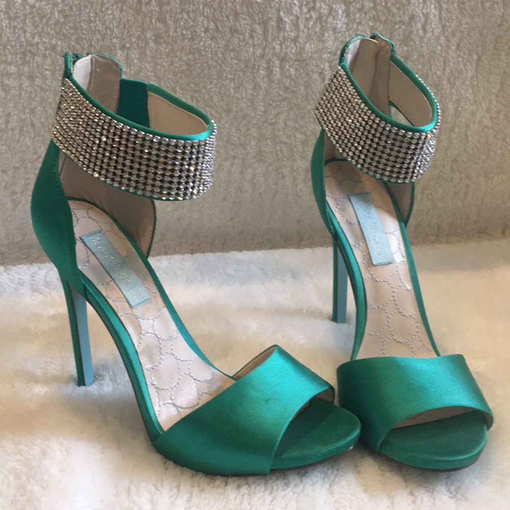Betsey Johnson Satin & Rhinestone Heels 7.5